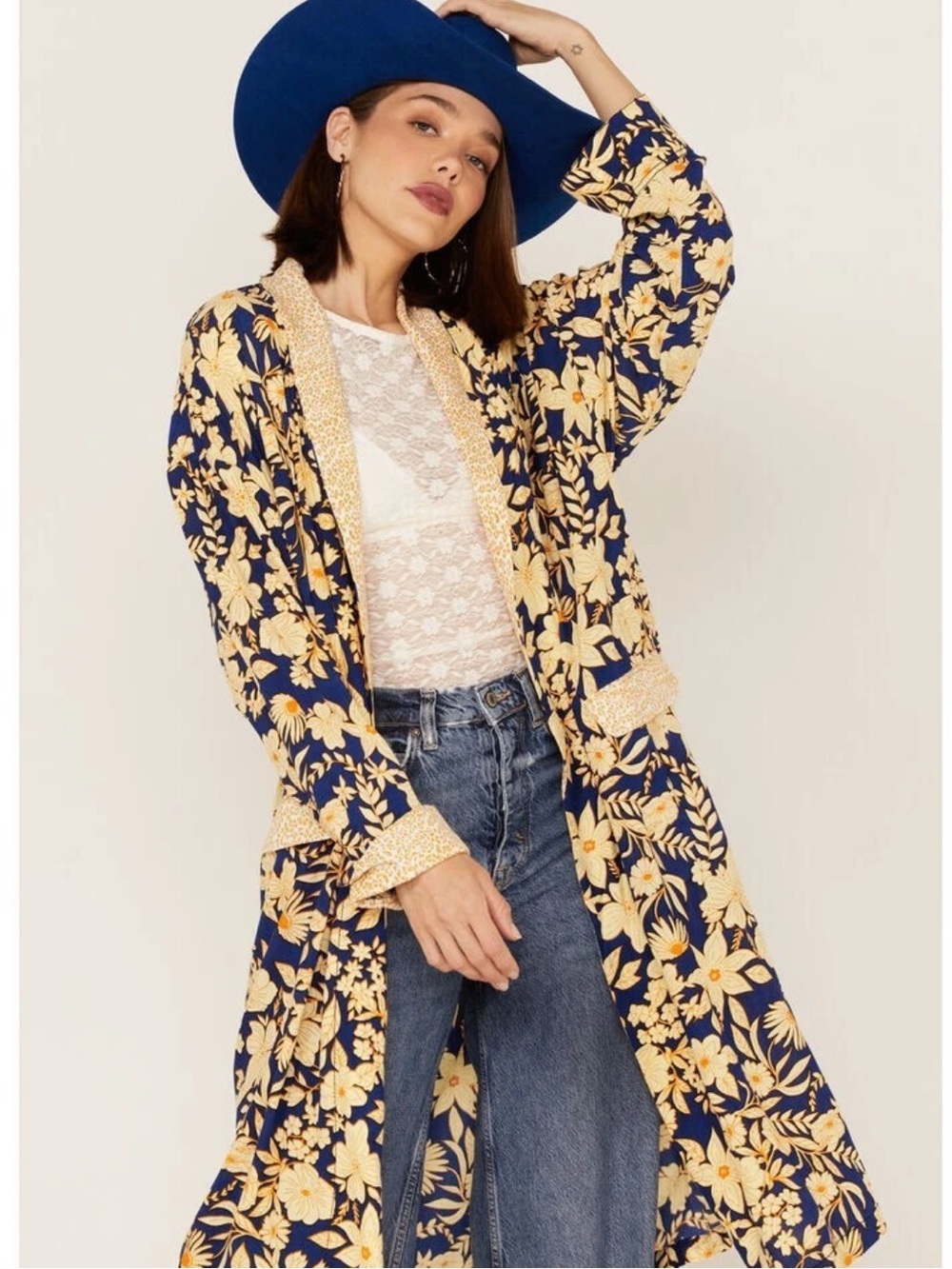FREE PEOPLE WOMEN'S WILD NIGHTS FLORAL PRINT LONG SLEEVE KIMONO DUSTER